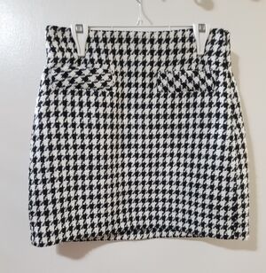 Dynamite Black White Houndstooth Mini Skirt High Waist Lined